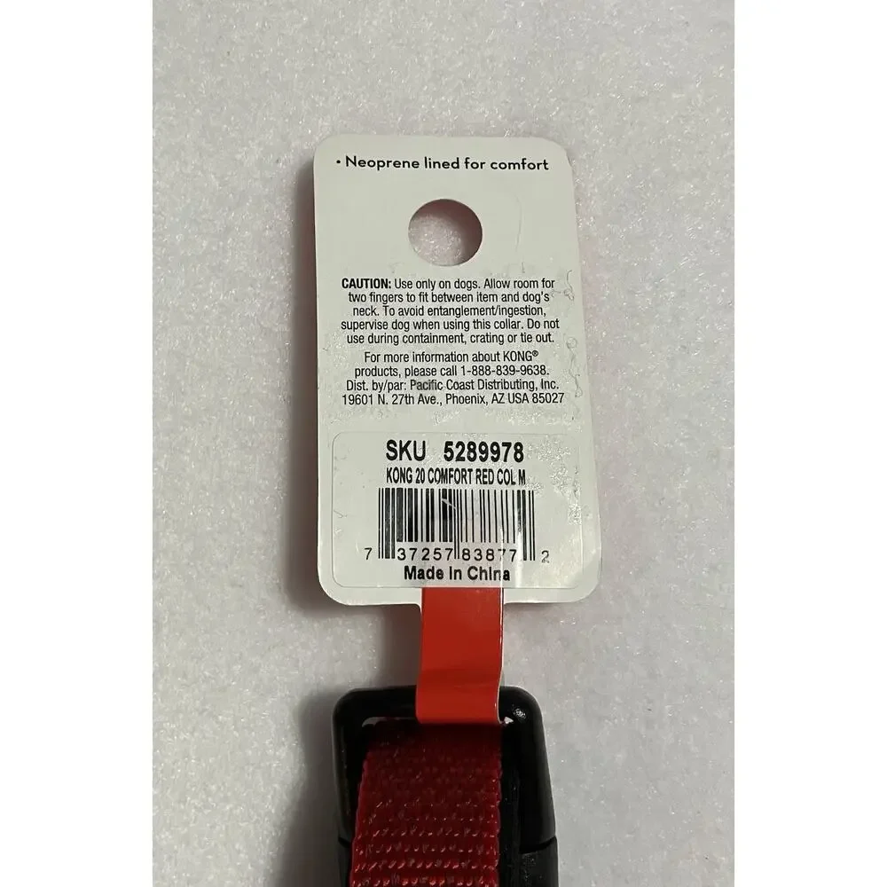 Kong Comfort Padded Dog Collar Neoprene Lined Medium Neck Size 14”-20” Red Black